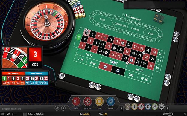 The gameplay of the Play'n Go's European Roulette Pro